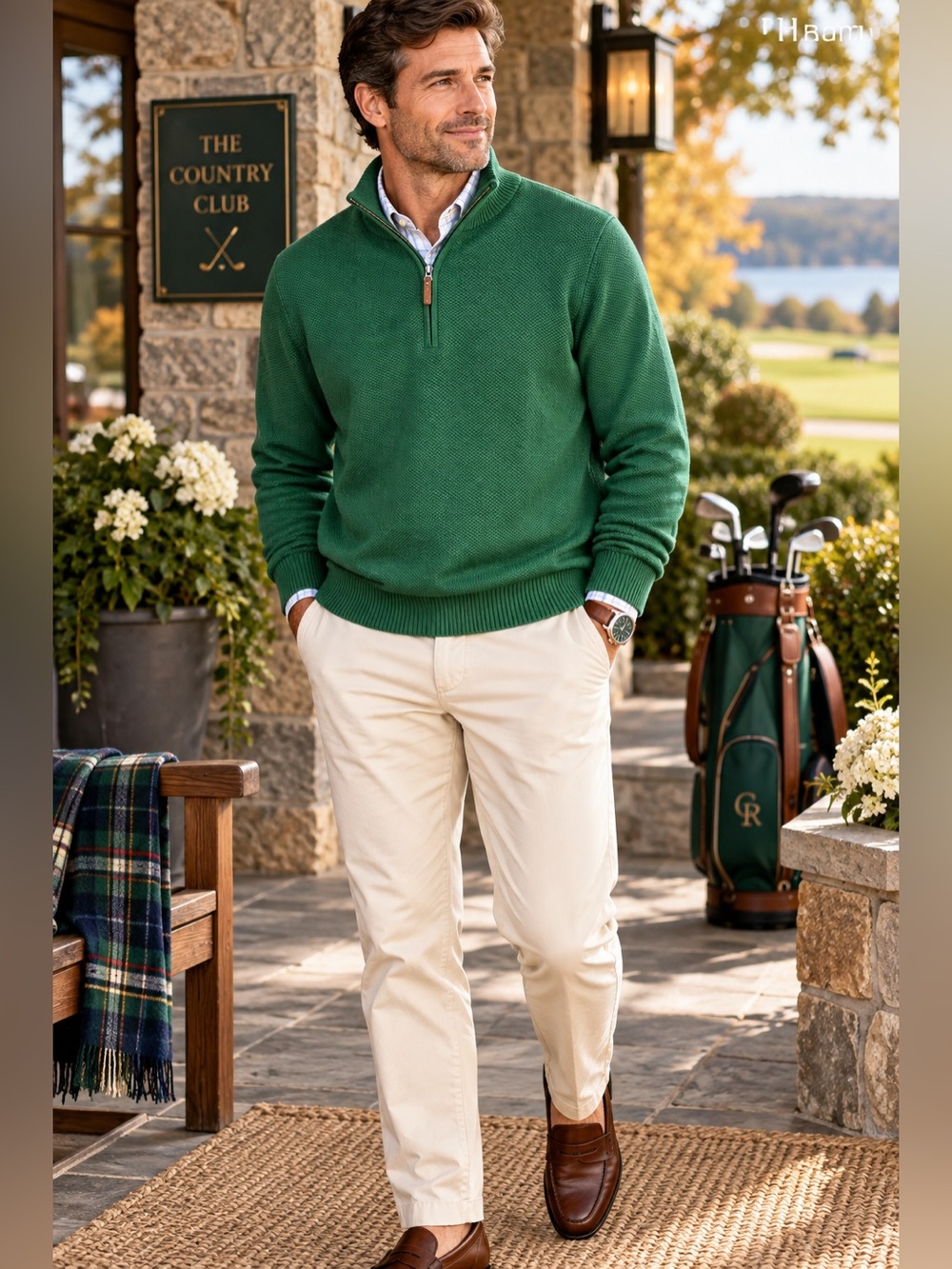 Club Room Men’s L Luxe Green 100% Cotton Quarter Zip Mock Neck Sweater
